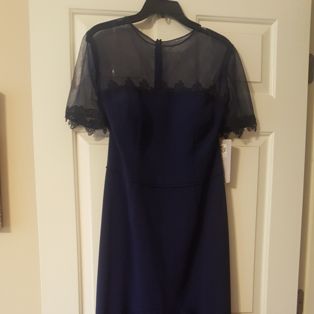 JS Collection Navy Hi-Low Illusion Gown Sz 12